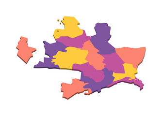 Azerbaijan political map of administrative divisions - districts, cities and autonomous republic of Nakhchivan. Isometric 3D blank vector map in four colors scheme.