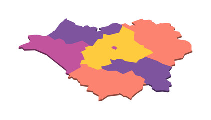 Fototapeta premium Belarus political map of administrative divisions - regions and one autonomous city. Isometric 3D blank vector map in four colors scheme.