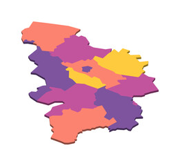 Belgium political map of administrative divisions - provinces. Isometric 3D blank vector map in four colors scheme.