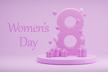 Women's day realistic design in isolated background. 3d rendering