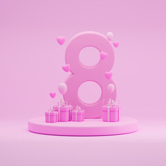 Women's day romantic creative composition in isolated background. 3d rendering 