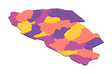 Bhutan political map of administrative divisions - districts. Isometric 3D blank vector map in four colors scheme.