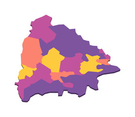 Bosnia and Herzegovina political map of administrative divisions - cantons of Federation of Bosnia and Herzegovina and Republika Srpska. Isometric 3D blank vector map in four colors scheme.