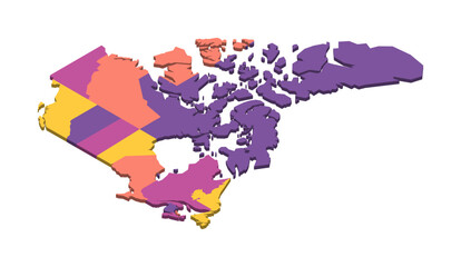 Canada political map of administrative divisions - provinces and territories. Isometric 3D blank vector map in four colors scheme.