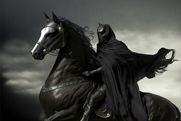 Black horse rider created with Generative AI 