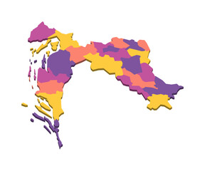 Croatia political map of administrative divisions - counties. Isometric 3D blank vector map in four colors scheme.