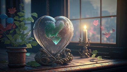 Valentine's day heart on a table. Love and romance concept - Generative AI