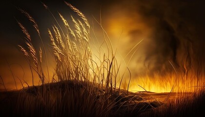 beautiful landscape with tall grass in the sunset