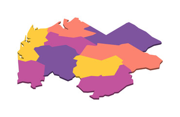 Gabon political map of administrative divisions - provinces. Isometric 3D blank vector map in four colors scheme.
