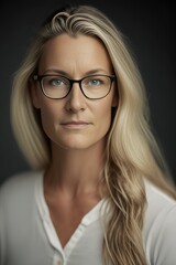 Fototapeta na wymiar Attractive Mid aged woman using eyeglasses wearing a white shirt looking at the camera. Generative AI