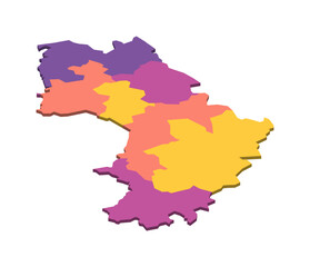 Guinea political map of administrative divisions - regions. Isometric 3D blank vector map in four colors scheme.