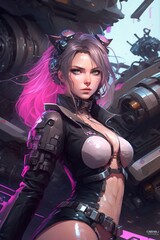 Plakat cyberpunk kunoichi, female ninja. generative AI
