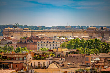 Naklejka premium Rome,Italy - May 11,2018:National Monument to Victor Emmanuel II , Roma architecture and landmarks. Old famous streets, attractions and world heritage.
