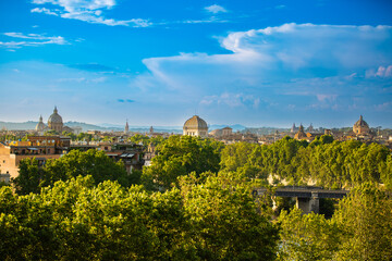 Rome, Italy .Beautiful view at the Rome and Tiberis river.Panoramic view of the city from the...