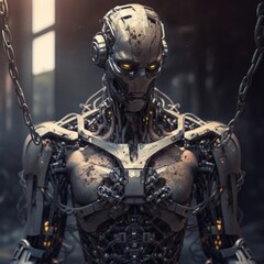 AI-controlled robots, forcing mankind into permanent slavery existential threat of humanity, AI generation.