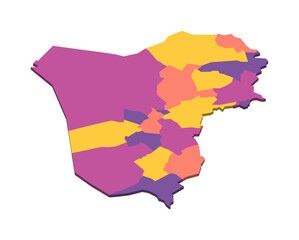 Iraq political map of administrative divisions - governorates and Kurdistan Region. Isometric 3D blank vector map in four colors scheme.