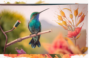 hummingbird perched and drinking nectar from a flower
