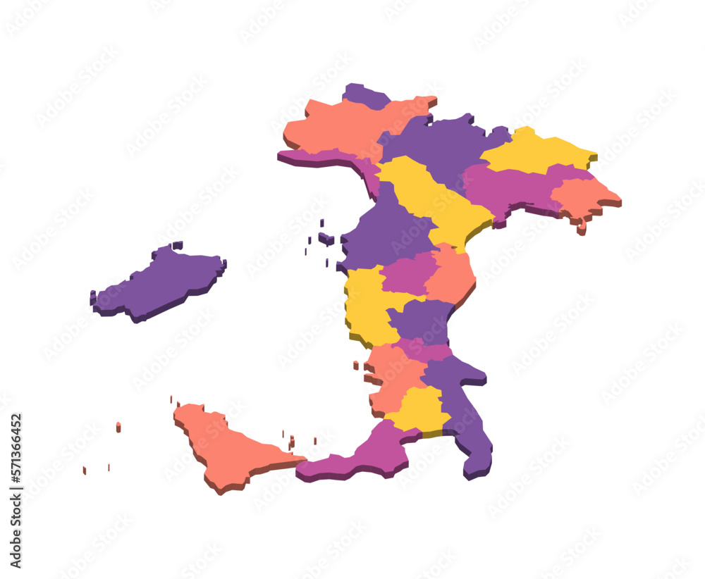 Canvas Prints Italy political map of administrative divisions - regions. Isometric 3D blank vector map in four colors scheme. - Canvas Prints