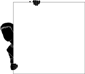 black silhouette of child with blank white table for your text, isolated on white background