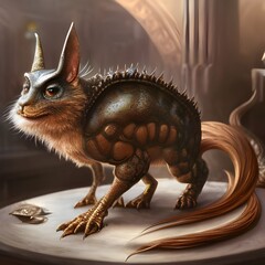 Fantasy Creatures - 
fantasy beings are on the table. Animal with Long Ears 3d rendering  - created with Generative AI technology
