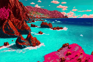 Zelfklevend Fotobehang Beautiful island landscape created with Generative AI technology © Soulmate