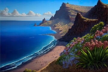 Fototapeta premium Beautiful island landscape created with Generative AI technology
