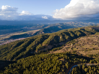 Aerial sunset view of Rhodopes mountain, Babyak,Bulgaria