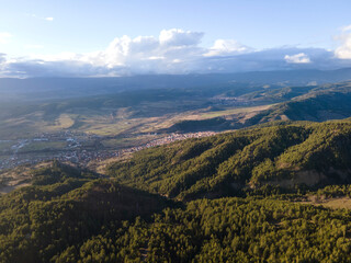 Naklejka premium Aerial sunset view of Rhodopes mountain, Babyak,Bulgaria
