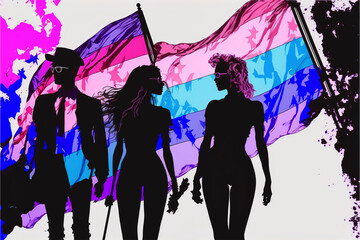 Fototapeta na wymiar Generative AI, silhouettes of people with the transgender flag to commemorate transgender day