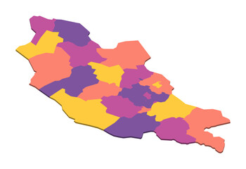 Mongolia political map of administrative divisions - provinces and khot Ulaanbaatar. Isometric 3D blank vector map in four colors scheme.