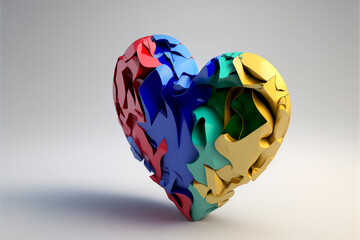 Generative AI heart with different colors, gay flag