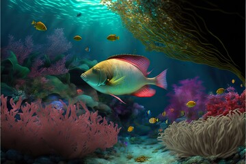 Naklejka na ściany i meble Underwater world created with Generative AI 