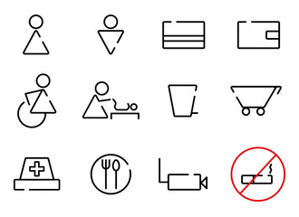 Wayfinding signage. Vector icons. Vector illustration. Flat style.	