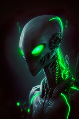 The Grey robotic alien with green neon eyes.