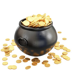 St. Patrick`s day pot of gold coins. isolated on background - obrazy, fototapety, plakaty