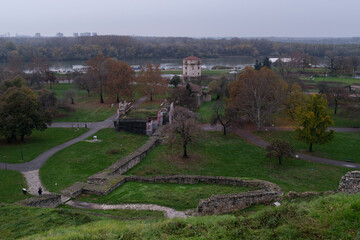 Kalemegdan fortress with Nebojsa tower in Belgrade, Serbia - during overcast day