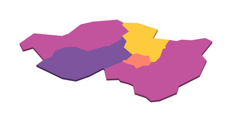 Rwanda political map of administrative divisions - provinces. Isometric 3D blank vector map in four colors scheme.