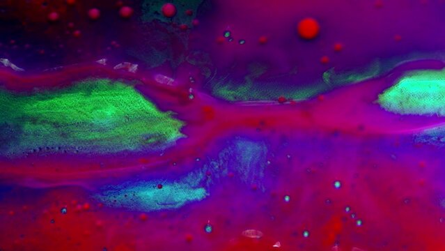 Fantastic structure of bubbles, chemical reactions. Chaotic motion, bubble flow expansion, curlicue of ink. Marangoni effect, phenomenon. Biological research, Moving particles, ink diffusion.