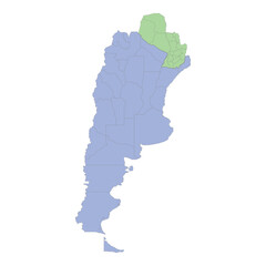 High quality political map of Argentina and Paraguay with borders of the regions or provinces