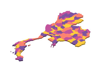 Thailand political map of administrative divisions - provinces. Isometric 3D blank vector map in four colors scheme.