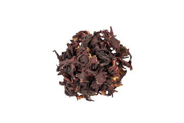 Dry hibiscus tea heap isolated on white background. herb. herbal tea. food ingredient.