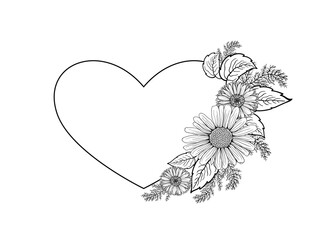 Heart and flowers on a white background. Hand drawing. Vector.