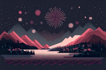 Fireworks flat illustration created with Generative AI 