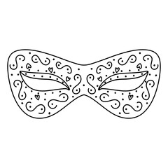 Mardi gras mask in hand drawn doodle style. Carnival element. Coloring page vector illustration.