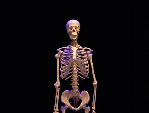 The skeleton of a human body on a black background