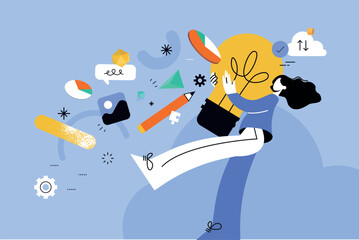 Vector illustration of creativity, innovation, creative process, creative design, unique idea. Creative concept for web banner, social media banner, business presentation, marketing material, 