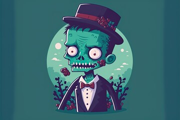 Cute zombie flat illustration created with Generative AI 