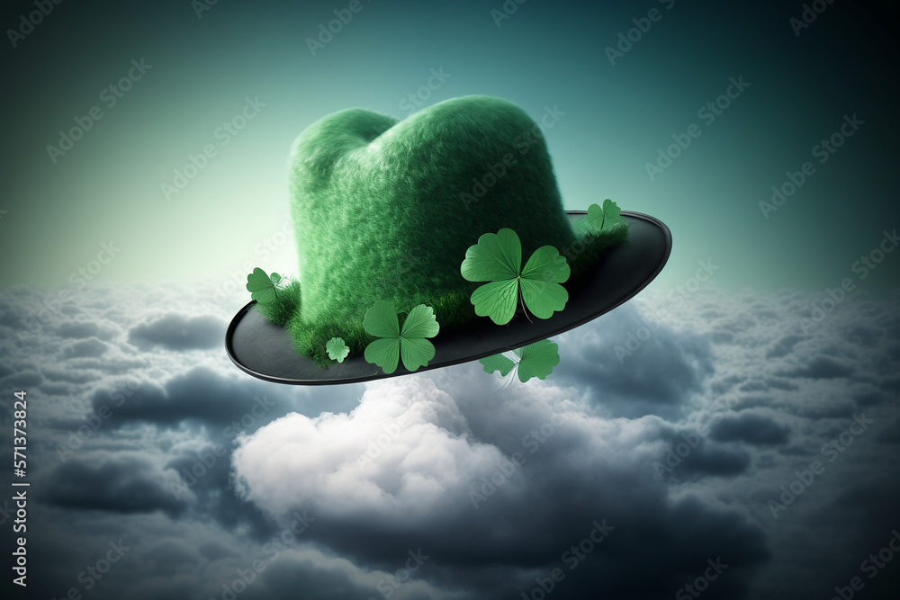 Wall mural dreamy st. patrick's hat floating in the sky created by generative ai