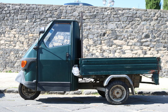 Green Ape Car in Melfi, Province of Potenza, Basilicata Region, Italy.