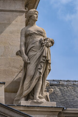 Architectural fragment of the central building of the Paris military school (Ecole Militaire), founded in 1750. Paris, France.